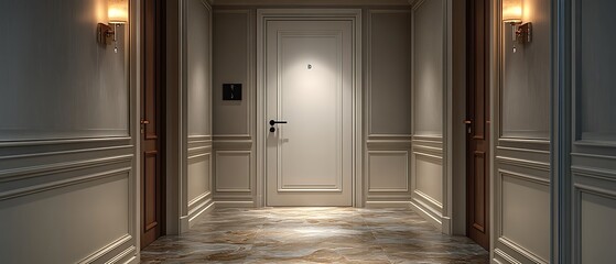 Wall Mural - White door with ornate molding in a hallway.