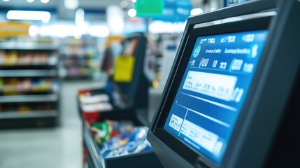 A close-up of a digital display on a retail self-checkout machine, showing scanned items and total price