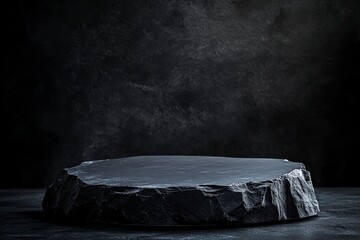 Wall Mural - Elegant black stand or podium, scene with black stone and black background. Beautiful black background with place for the product. Elegant dark background , ai