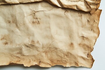 Wall Mural - Interesting texture of old paper, darkened by time and dirty, on a white background. Unique vintage texture of old paper about 60-70 years old, ai