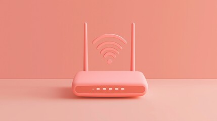 Minimalist wireless router icon rendered in generative AI3D on a solitary pastel salmon background