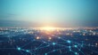 © ittipol - Abstract digital background network connections in daytime above large city with glowing lines and dots,generative ai