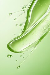 Wall Mural - splash of transparent green liquid with elegant shapes and drops over a green background
