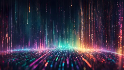 Wall Mural - Abstract background of glowing lines and particles in vibrant colors, creating a futuristic digital landscape.