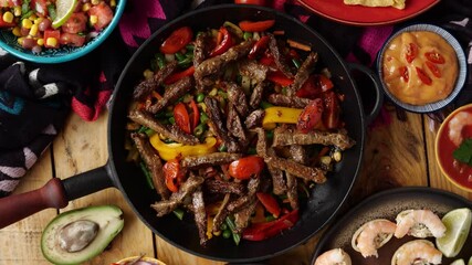 Wall Mural - Fajitos fajita fajitas is a popular Mexican dish of meat and vegetables, cut into strips and grilled