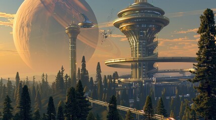 Canvas Print - Futuristic Cityscape on a Distant Planet