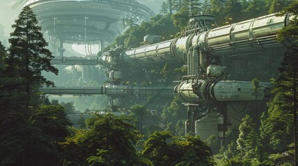 Poster - Futuristic Cityscape with Lush Forest