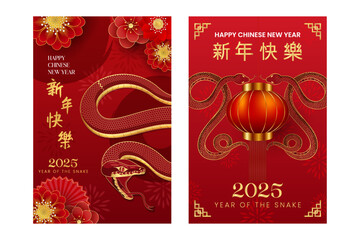 Wall Mural - happy chinese new year 2025 year of the snake vector illustration poster template