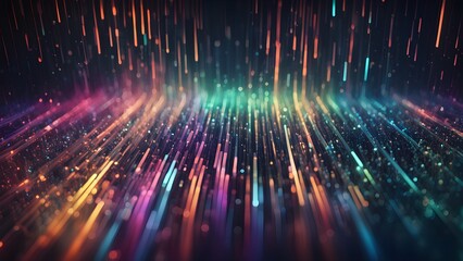 Wall Mural - Abstract background with colorful lines and glowing particles.