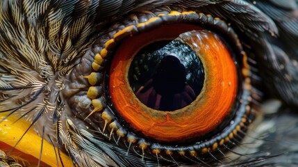 Wall Mural - Close-Up of a Bird's Eye with Vibrant Orange Iris