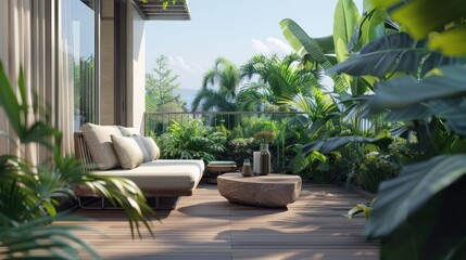 Wall Mural - Balcony overlooking lush tropical garden