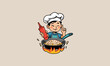 © josoa - Happy chef cooking fried rice with egg and vegetables.