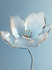 Wall Mural - Golden Glass Flower on Blue Background