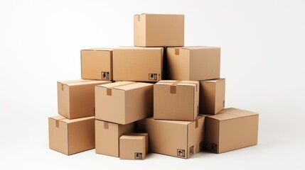 Wall Mural - A stack of brown cardboard boxes on a white background.