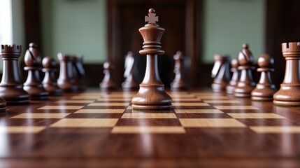 Wall Mural - A wooden chess board with a king and pawns