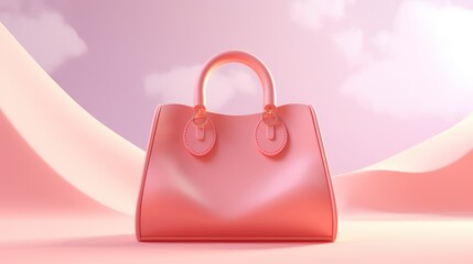 Poster - Pink handbag on a pink background with soft lighting and clouds.