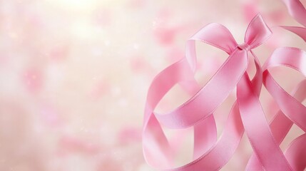 Pink Ribbon Bow on Soft Blurred Background
