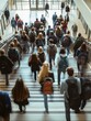 © K silver - Blurred Motion of People Walking Down Stairs in a School Building