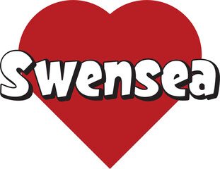 Swensea city text design with red heart typographic icon design suitable for touristic promotion