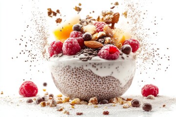 Sticker - Chia Pudding, A mixture of chia seeds and milk (or a dairy-free alternative) left to thicken overnight, Isolated on White Background