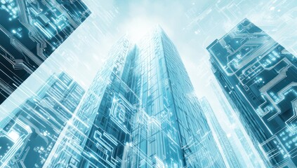 Wall Mural - abstract cityscape with digital overlay