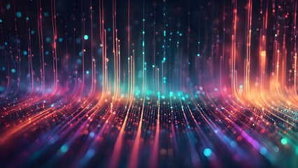 Abstract background with colorful lines and particles.