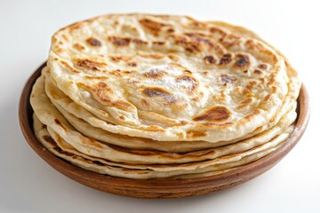 Canvas Print - Roti Canai, An Indian-inspired flatbread, crispy on the outside and soft on the inside, often served with a side of curry or dhal. Isolated on White Background