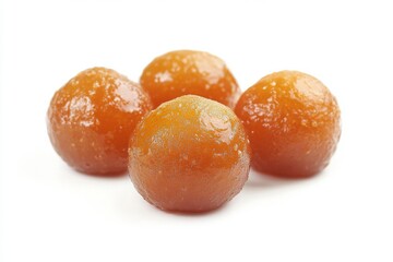 Canvas Print - Gulab Jamun, A popular dessert consisting of deep-fried dough balls soaked in a sweet syrup flavored with cardamom, rose water, or saffron. Isolated on White Background