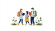 © Yelloone - Kids exploring nature with parents, outdoor homeschool education, flat design illustration