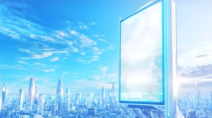 Futuristic Cityscape with Blank Digital Billboard