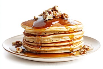 Canvas Print - Pancakes, Fluffy cakes made from a batter of flour, milk, eggs, and baking powder, Isolated on White Background