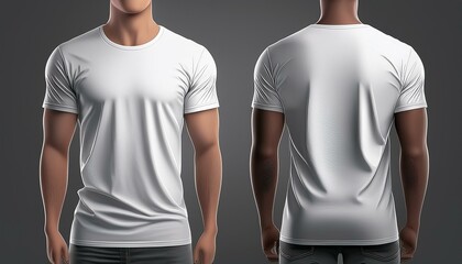 Blank white clean t-shirt mockup isolated in front and back views 3D rendering