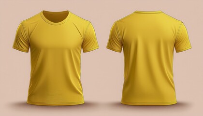 Blank yellow clean t-shirt mockup isolated in front and back views 3D rendering