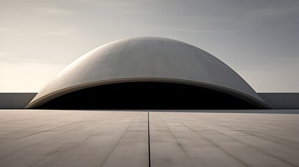 Futuristic Concrete Dome in Serene Landscape,Modern Geometry and Sleek Shadows