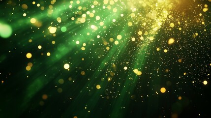 Wall Mural - A vibrant background with a green and gold light burst effect, symbolizing energy, celebration, hope, nature, and magic.