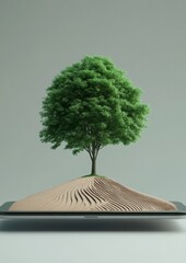 Poster - Minimalist Graph Tree Growing from Tablet Screen, Merging Technology and Nature