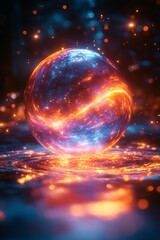 Wall Mural - A luminous orb surrounded by vibrant energy and glowing particles.