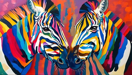 Wall Mural - Vibrant and Modern Zebra Face Art with Colorful Designs