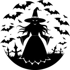 Wall Mural - Halloween witch silhouette vector illustration culture