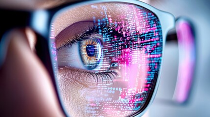 Close Up of Eye Looking at Digital Code