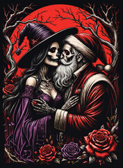 Wall Mural - Santa Claus Skeleton and Witch Bride: Gothic Wedding Bliss