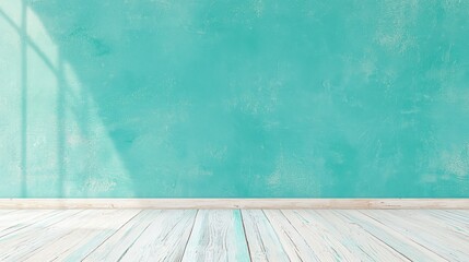 Sticker - Turquoise Wall and Whitewashed Wood Floor Background