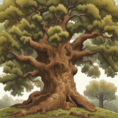 Wall Mural - background illustration of a large shady oak tree