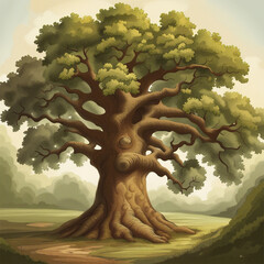 Wall Mural - background illustration of a large shady oak tree