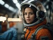 © shrinay - Portrait of a female astronaut in a protective space suit