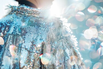 Aufkleber - Close-Up of Multicolored Sequins on Fabric with Reflective Shine and Textured Detail