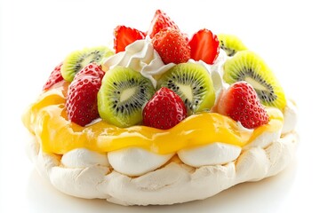 Canvas Print - Pavlova, A meringue-based dessert with a crisp crust and soft, light inside, isolated on white background