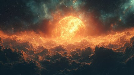 Poster - Fiery Sunset over Clouds