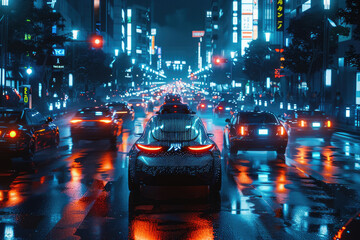 At night, cars on city roads