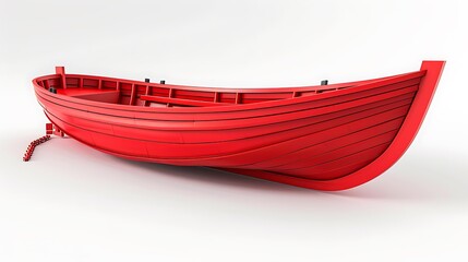 Red Wooden Rowboat with Chain Isolated on White Background